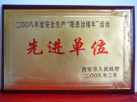 2009年2月，被西安市人民政府評為2008年度安全生產(chǎn)“隱患治理年”活動(dòng)先進(jìn)單位